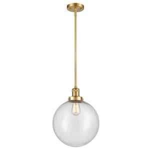 Beacon 60-Watt 1 Light Satin Gold Shaded Mini Pendant Light with Seeded Glass Shade