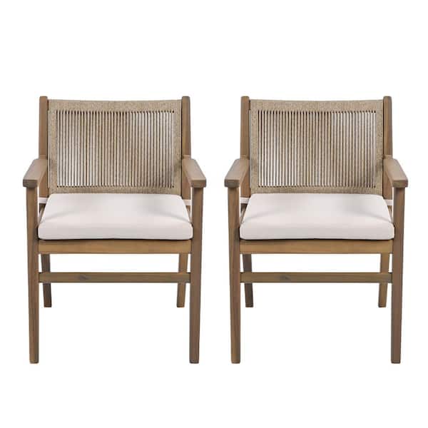 Acacia Wood Outdoor Dining Chairs Set of 2, with Brown Cushion, 400 lbs. Weight Capacity