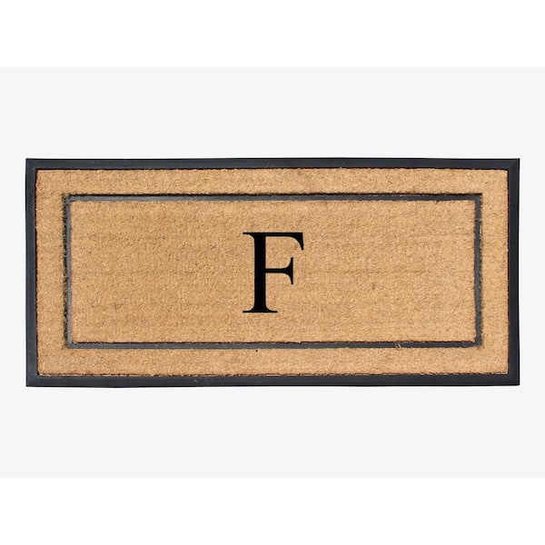 A1 Home Collections A1hc Markham Picture Frame Black/Beige 30 in. x 60 in. Coir and Rubber Flocked Large Outdoor Monogrammed G Door Mat