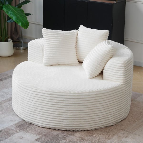 Large 50 in. Lazy Bean Bag Corduroy Polyester Lounge Chair with Removable Covers For Apartment in Beige