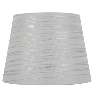 Mix and Match 12 in. Dia x 9 in. H White with Silver Foil Stripes Round Midsize Lamp Shade