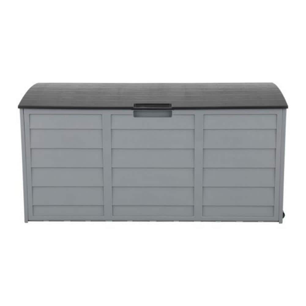 Gray Plastic Lockable Deck Box with Wheels and 75 Gallon Capacity