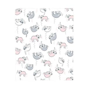 Super Soft Pink, Grey and White Sloth Polyester Fitted Crib Sheet