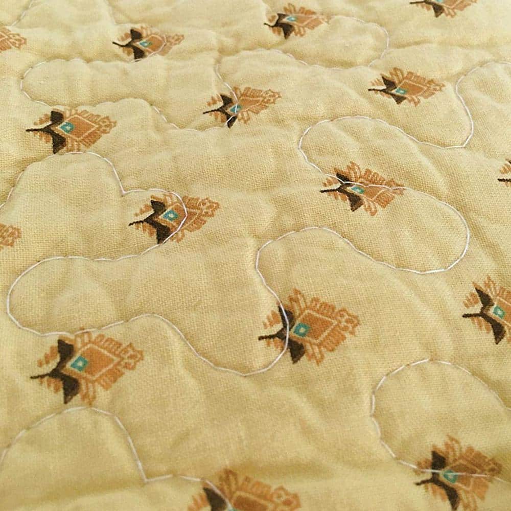 Paisley Blue Green Yellow Scalloped Cotton Reversible Throw Blanket, 60" x 50"