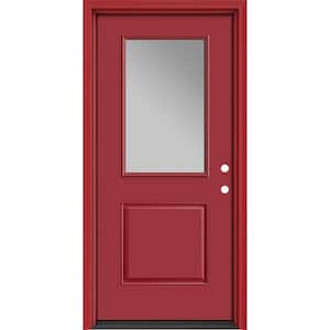 Performance Door System 36 in. x 80 in. 1/2 Lite Clear Left-Hand Inswing Red Smooth Fiberglass Prehung Front Door
