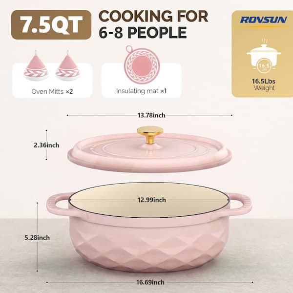 Karl home 7.5 qt. Oval Enameled Cast Iron Dutch Oven in Pink with