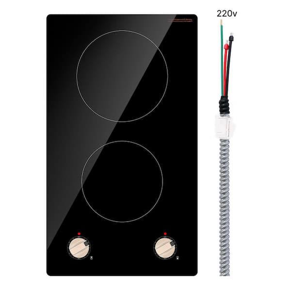 3500W Induction Cooktop, Dual Burner Electric Countertop Stove, Knob Control, 12 Temperature Settings, Glass Surface