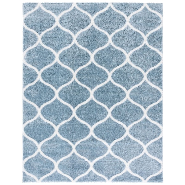 Tahoe Shag 9 ft. x 12 ft. Blue/White Trellis Modern Area Rug