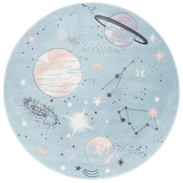 Carousel Kids 5 ft. x 5 ft. Teal/Orange Galaxy Round Area Rug