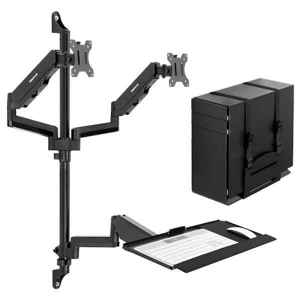 mount-it! 26 in. Rectangular Dual Monitor Black Computer Desk Wall Mount with Keyboard Tray