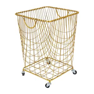 Gold Deep Set Metal Mesh Laundry Basket Storage Cart with Wheels and Handles