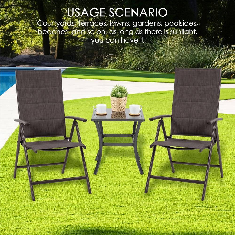 Kozyard Dark Beige Textilene Padded Foldable Dining Chairs, Set of 2