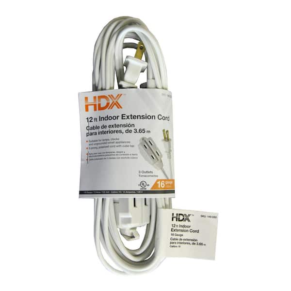 HDX 12 ft. 16/2 Cube Tap Extension Cord, White