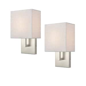 11.14 in. 2-Light Brushed Nickel Modern Wall Sconce with Standard Shade