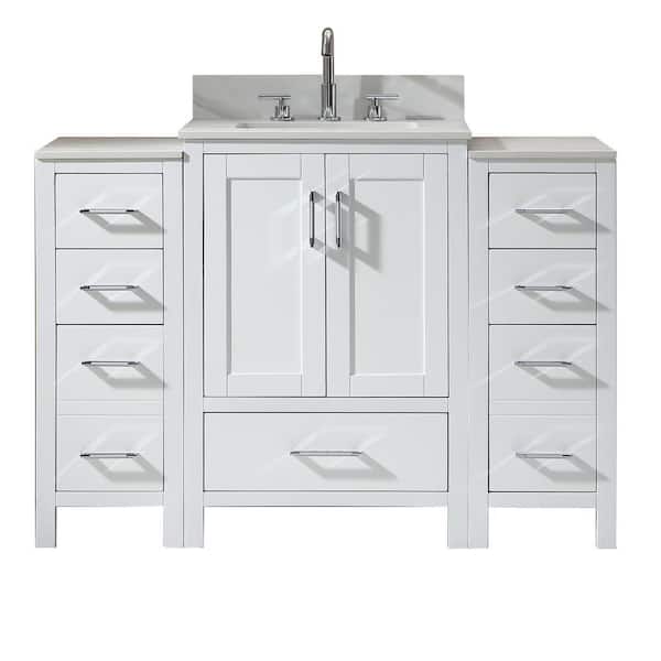 Xspracer Foyil 48 in. W x 22 in. D x 34 in. H Vanity in White with Engineer Stone Top in White and Porcelain Underbasin in White