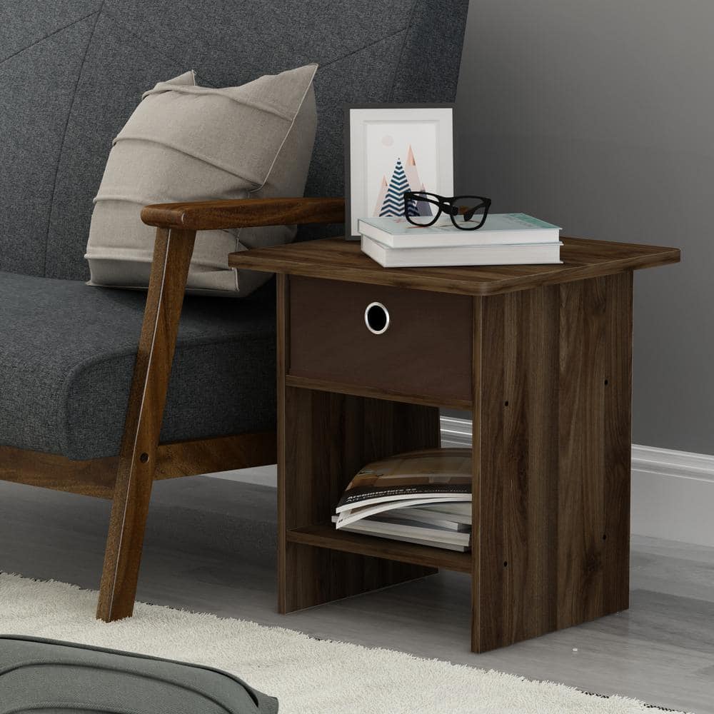 Columbia Walnut Square Wood End Table with Storage