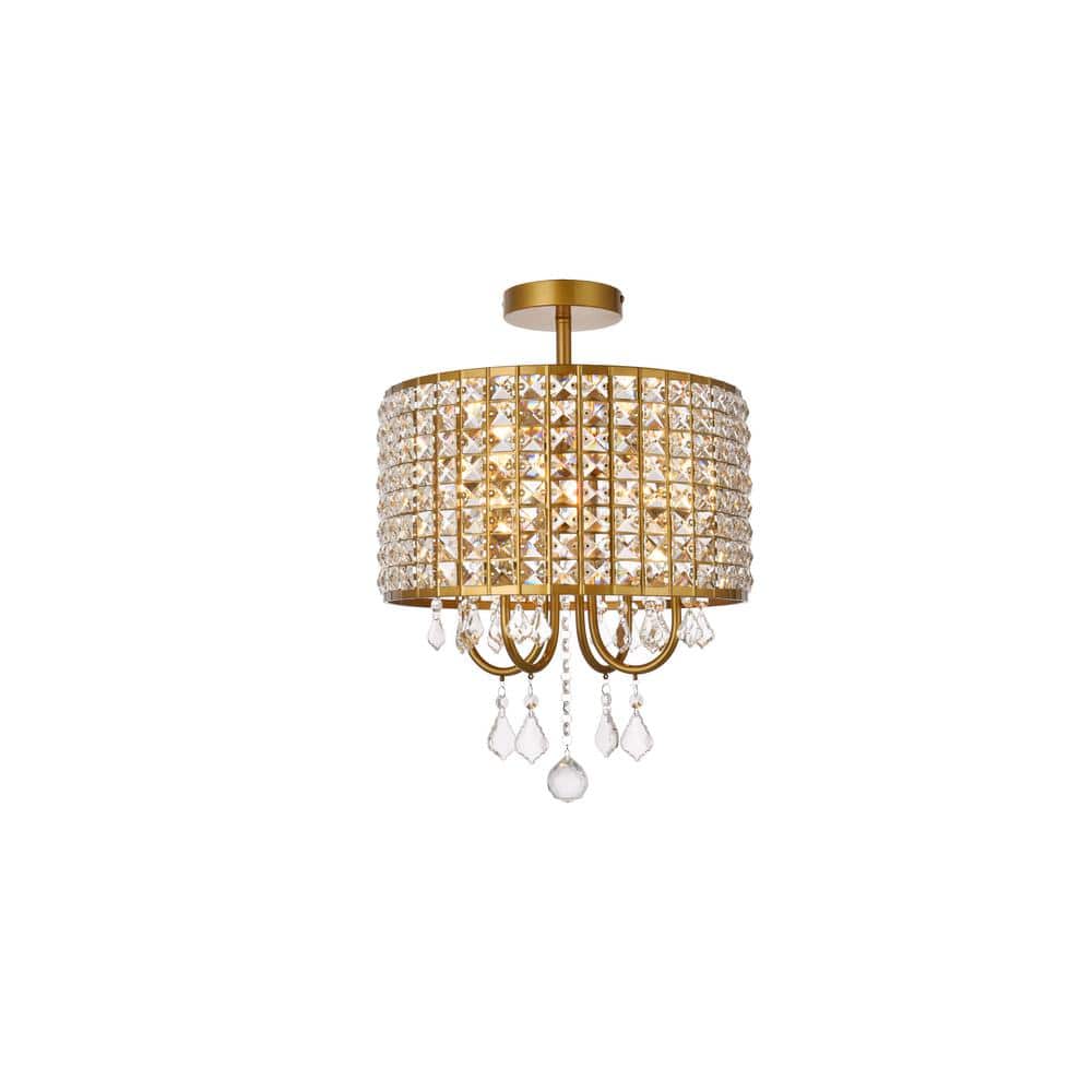 Timless Home 14 in. 4-Light Transitional Brass Flush Mount with No Bulbs In