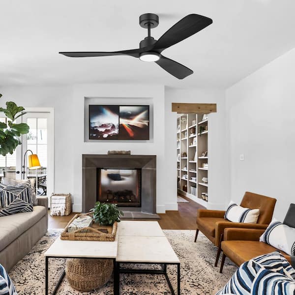 52 in. Wood Smart Outdoor/Indoor Black Ceiling Fans With Lights Remote, Voice Control via WIFI Alexa App