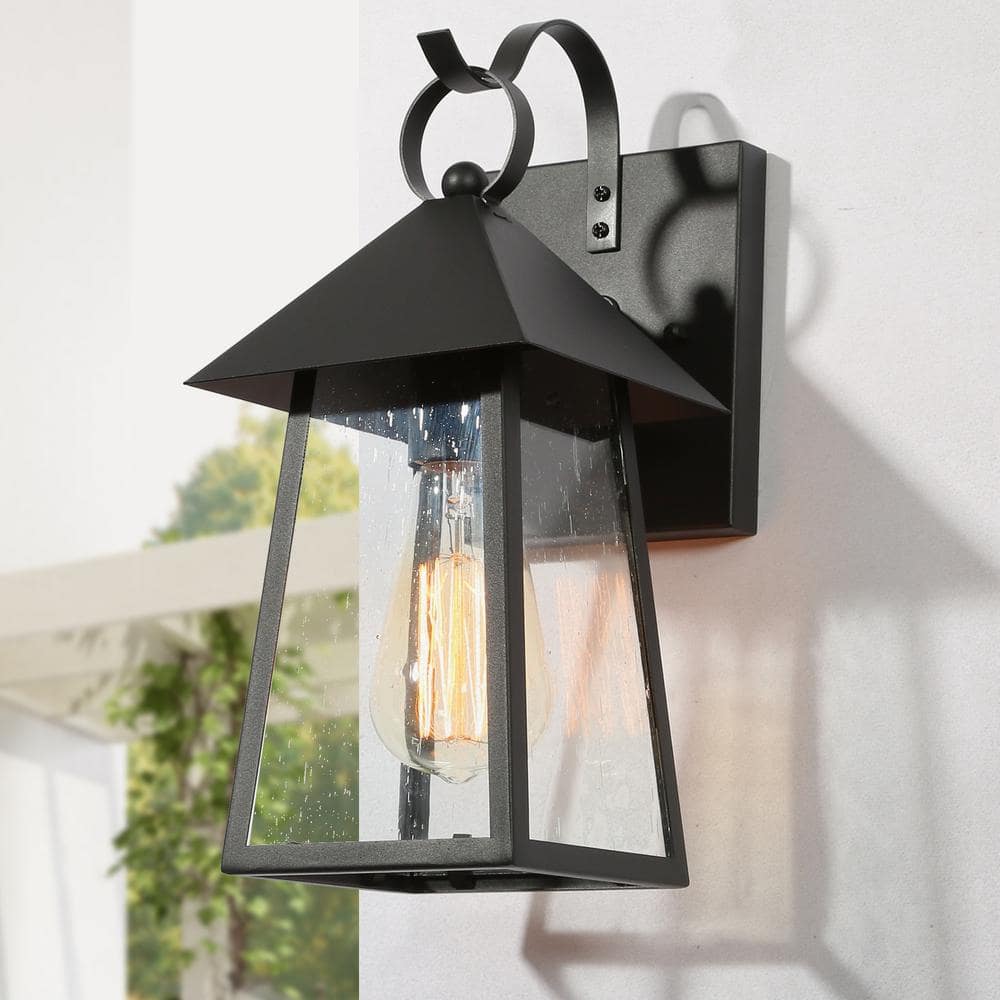 Farmhouse Cage Black Outdoor Wall Light 1-Light Industrial Outdoor Wall Sconce Light with Seeded Glass Shade 1-Pack price history on PriceWatchPro