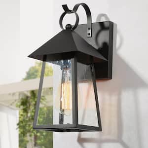 Farmhouse Cage Black Outdoor Wall Light 1-Light Industrial Outdoor Wall Sconce Light with Seeded Glass Shade 1-Pack