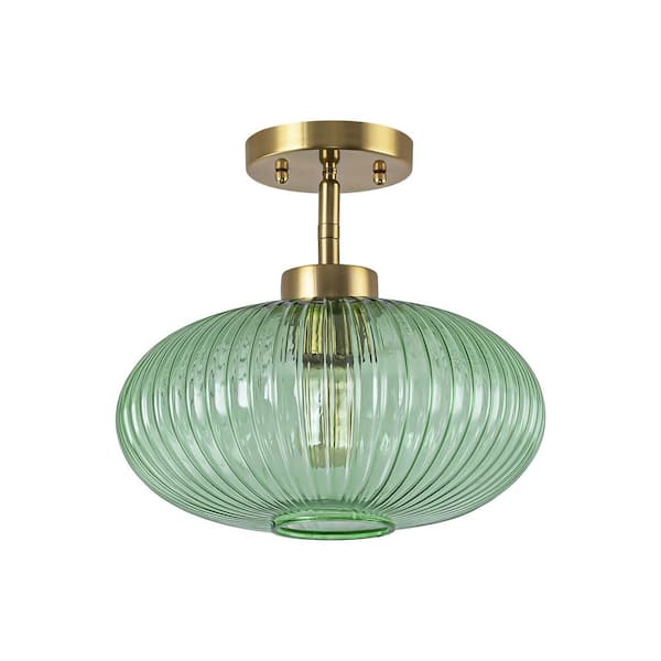 Rennnsan Lyraen 11.8 in. 1-Light Green Transitional Flush Mount