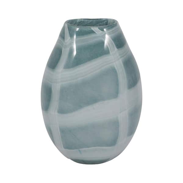 Liv & Skye 13 in. Blue Glass Urn Decorative Vase