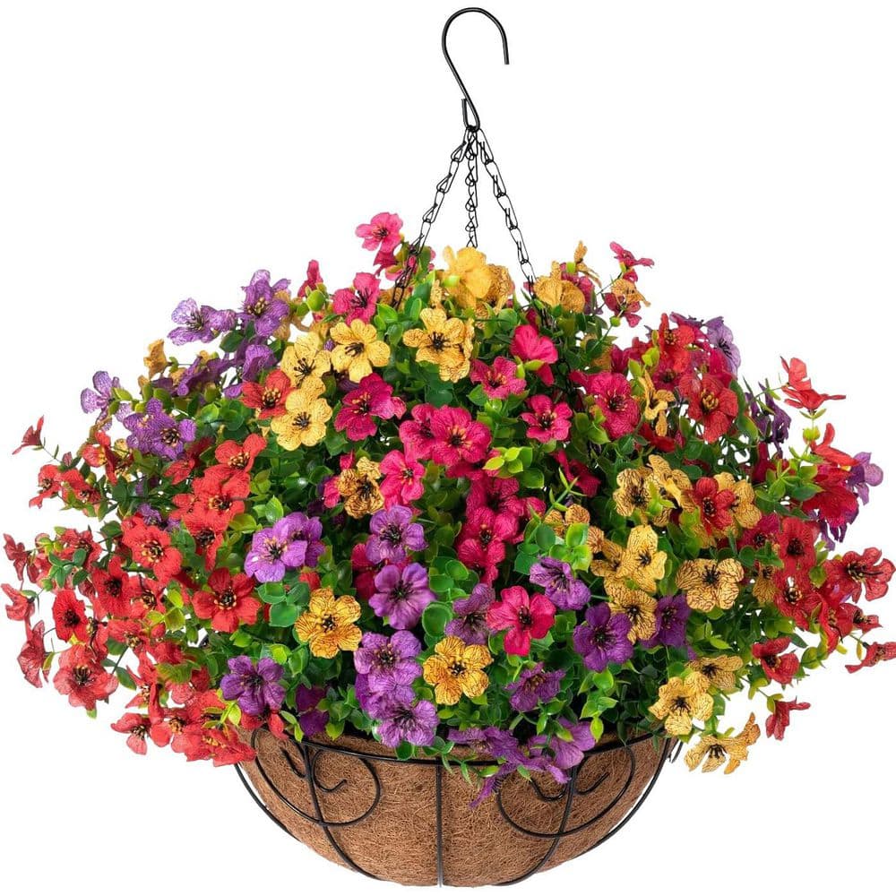 Afoxsos 12 in. H Colorful Artificial Hanging Flower Basket with