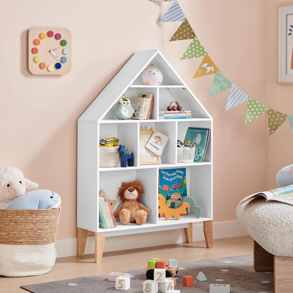 Steiner White Dollhouse 8-Compartment Kids Bookshelf with Beech Legs