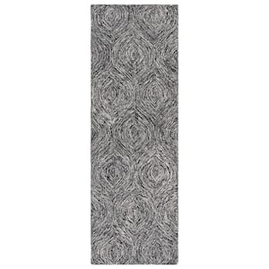 Micro-Loop Black/Ivory 2 ft. x 7 ft. Distressed Abstract Floral Runner Rug