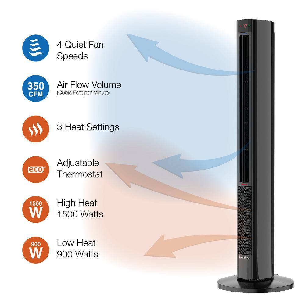 Black Ceramic Tower Fan and Space Heater with Remote