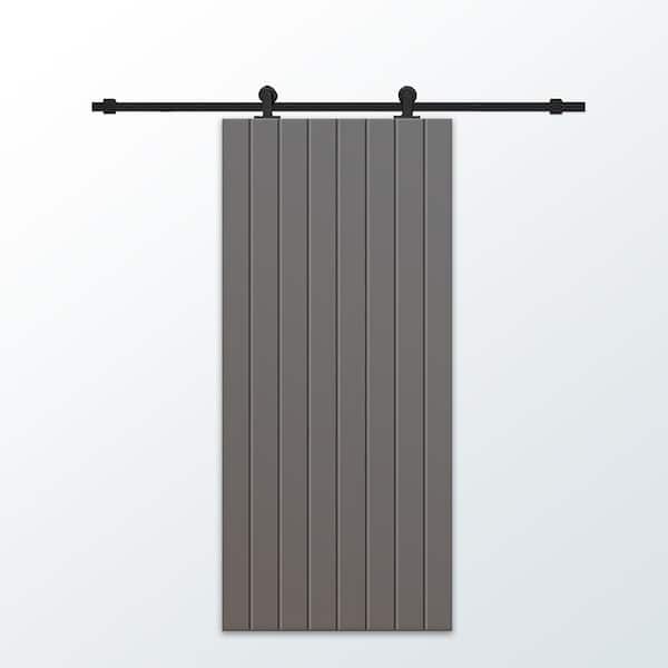 CALHOME 30 in. x 80 in. Light Gray Painted Composite MDF Paneled Interior Sliding Barn Door with Hardware Kit