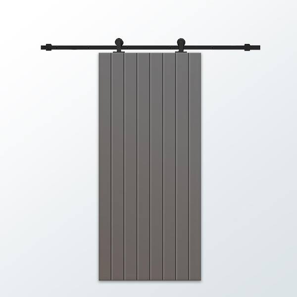 CALHOME 36 in. x 80 in. Light Gray Painted Composite MDF Paneled Interior Sliding Barn Door with Hardware Kit