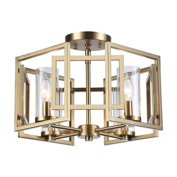 Golden Lighting - Marco 16 in. 4-Light Brushed Champagne Bronze Flush Mount with Clear Shade and No Bulbs Included 1-Pack