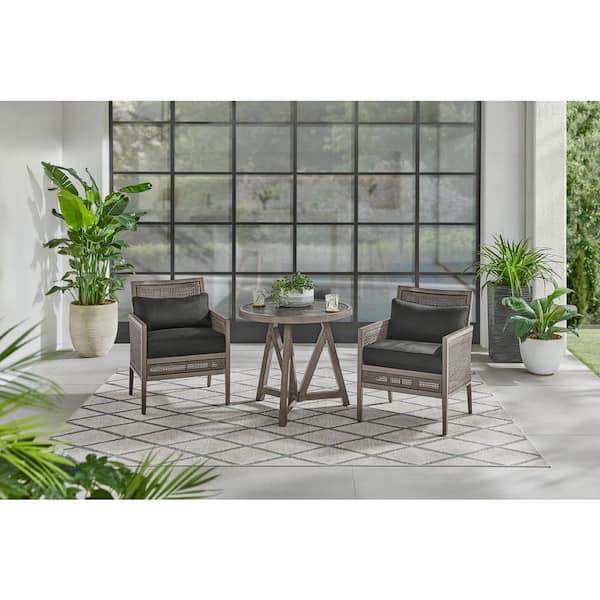 Home Decorators Collection Brandywood 3-Piece Aluminum Woven Outdoor Bistro Set with Black Cushions