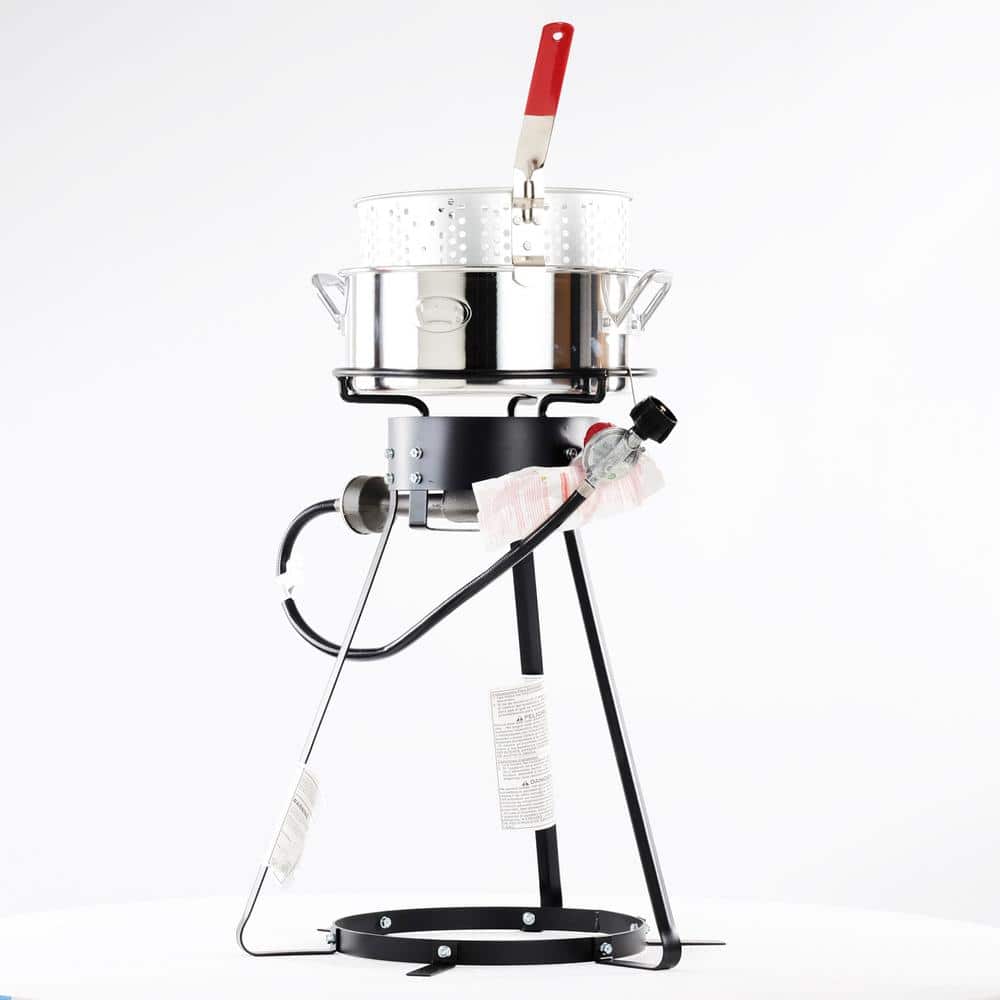 King Kooker Single Burner Propane Outdoor Cooker Kit with 10-Quart Aluminum Fry Pan and Punched Aluminum Basket