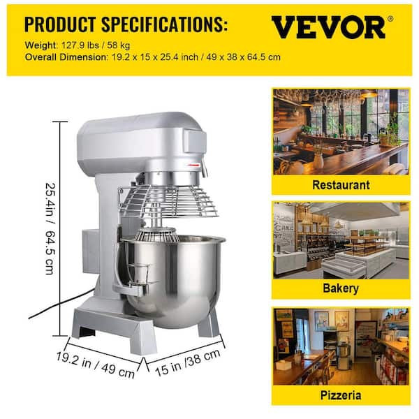 VEVOR 15 Qt. Commercial Food Mixer 3 Speeds Adjustable Spiral