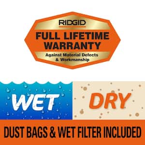 9 Gal. 4.25-Peak HP NXT Wet/Dry Shop Vacuum with Standard Filter, Wet Filter, Dust Bags, Hose and Accessories