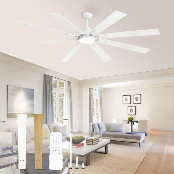 HINNIXY 72 in. Indoor White 3-Colors LED 6-Speeds Industrial Ceiling Fan w/ Dual-Finish Blades and Light Kit and Remote Control