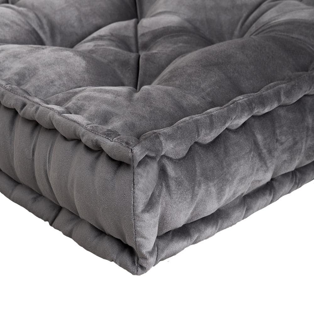 Gray Square Tufted Faux Velvet Floor Pillow