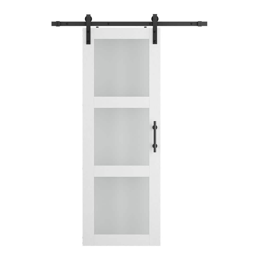 30in. x 84 in. 3-Lite Tempered Frosted Glass White MDF Prefinished Sliding 