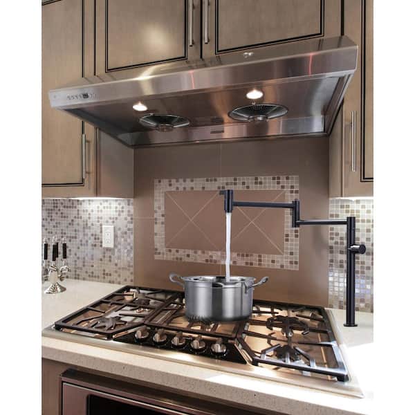 Deck Mounted Brass Pot Filler Folding Kitchen Faucet with Stretchable Double Joint Swing Arms in Oil Rubbed Bronze