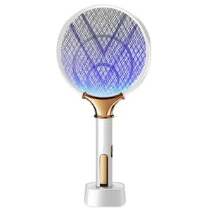 Indoor Rechargeable Electric Mosquito Racket Killer Electric Fly Swatter Cordless Bug Zapper Insects Racket in White