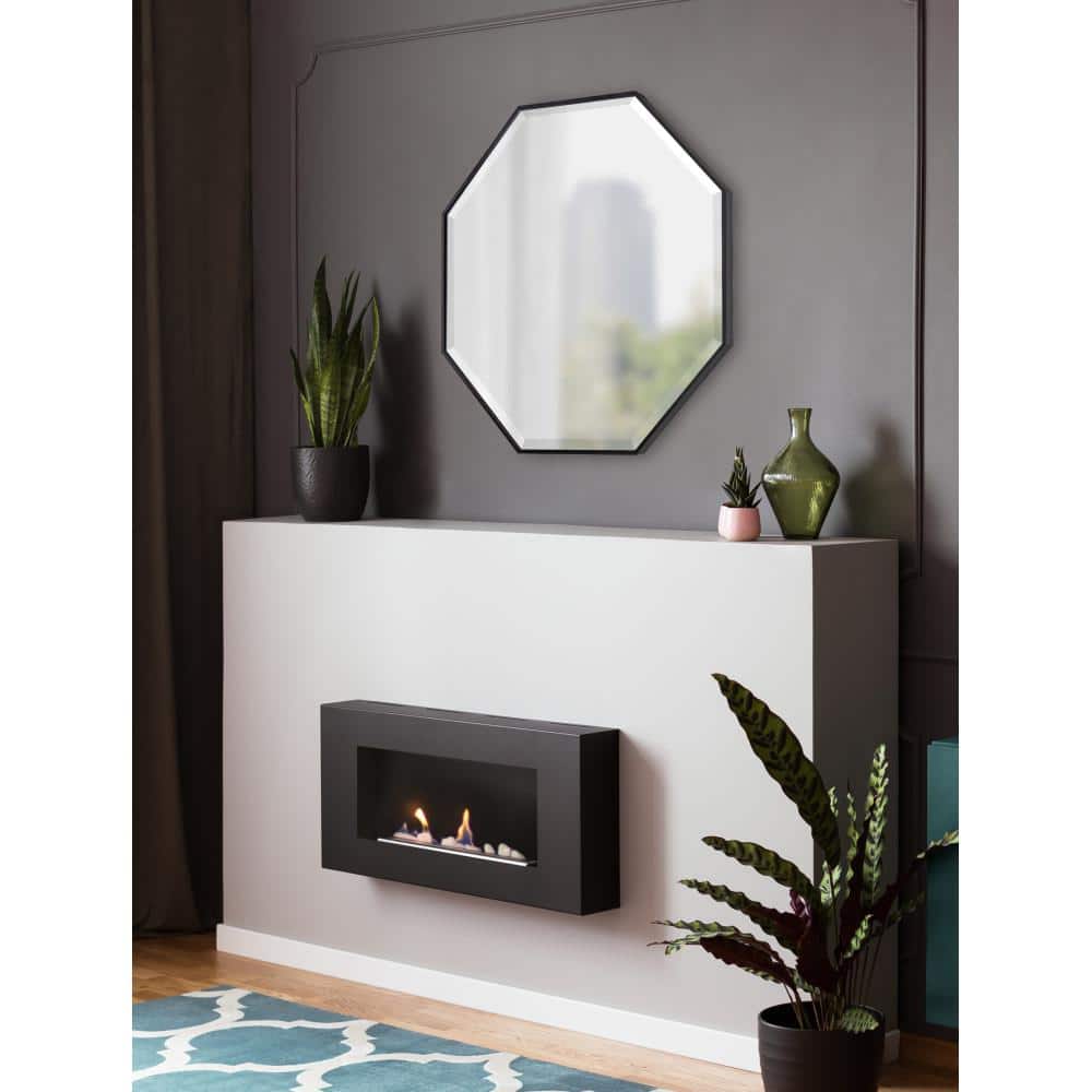 Rhodes Black Octagon Wall Mirror with Wood Frame