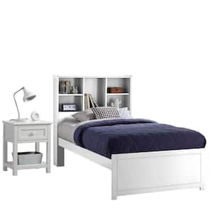 Caspian White Twin Bookcase Bed With Nightstand