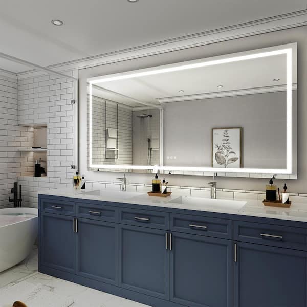 ALINA 84 in. W x 42 in. H Rectangular Frameless LED Light Anti-Fog Dimmable  Wall Bathroom Vanity Mirror in Aluminum