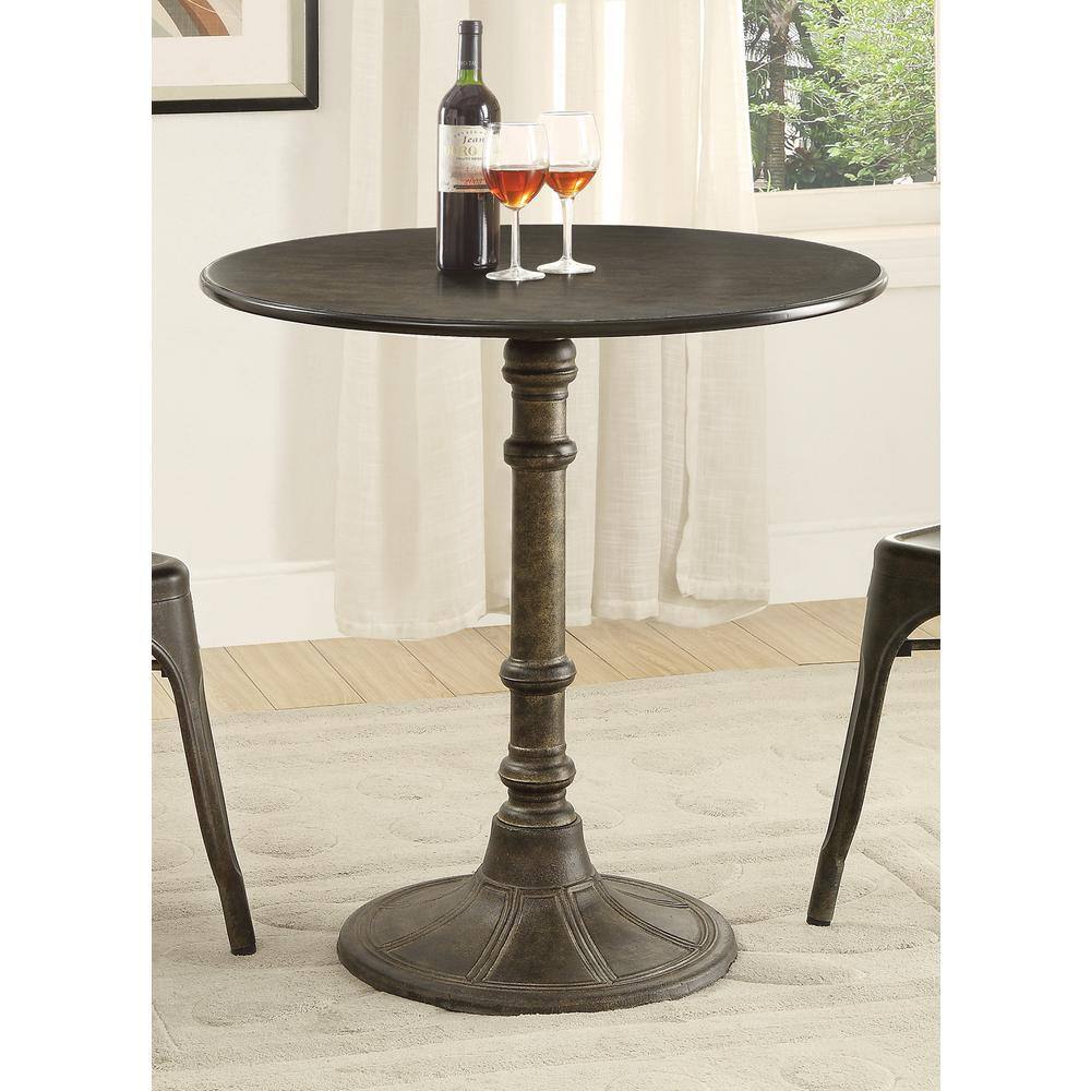 Bronze Finish Round Wood Industrial Dining Table for Four