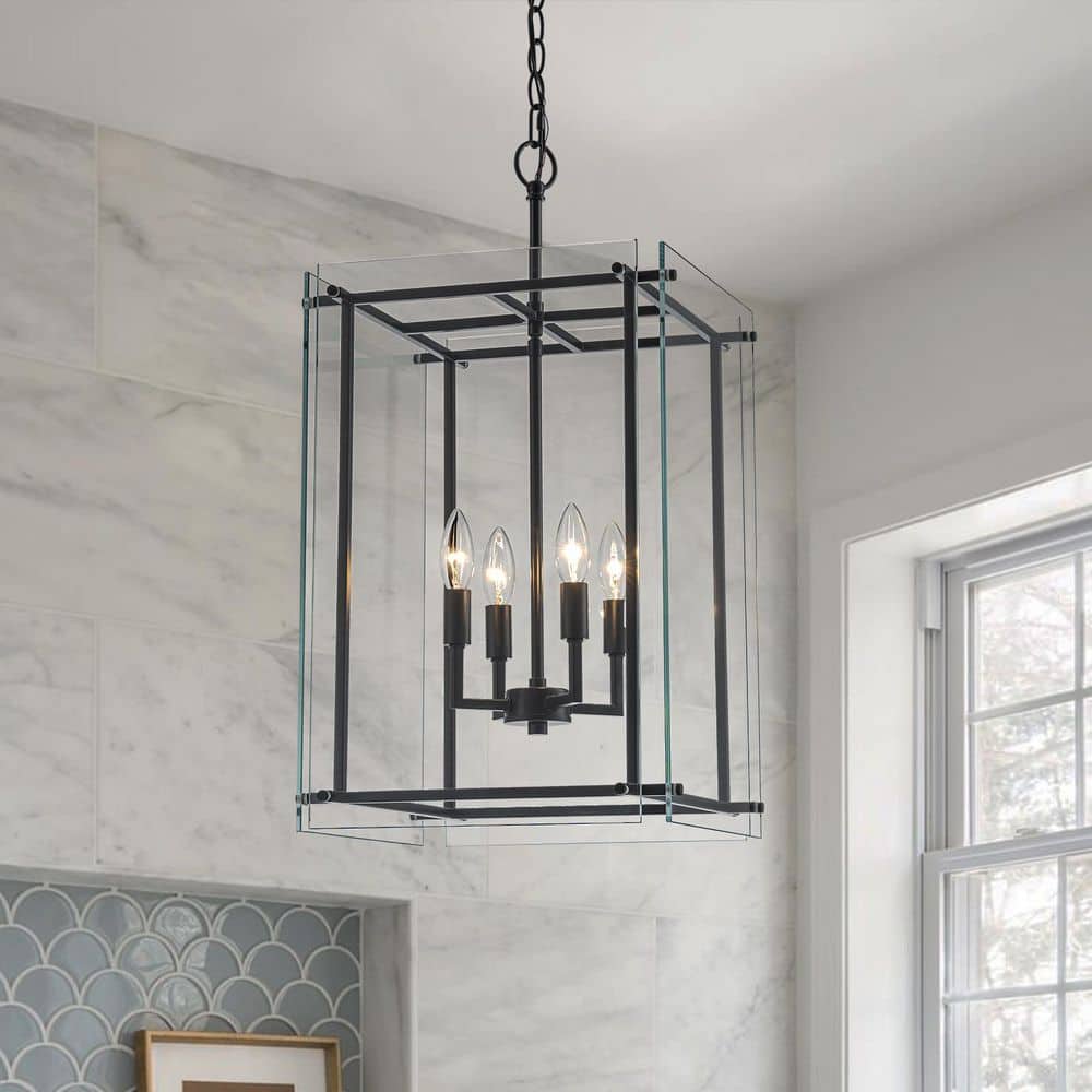 Ellison 4-Light Black Lantern Modern Chandelier with Clear Glass price history on PriceWatchPro