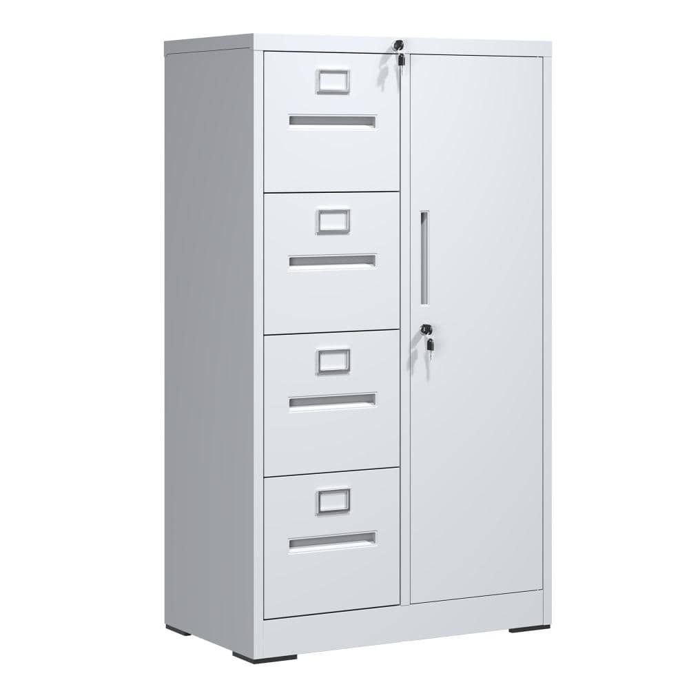 4-Drawer White Metal 29.92 in. W Vertical File Cabinet with Lock for School, Living Room, Bedroom, Office