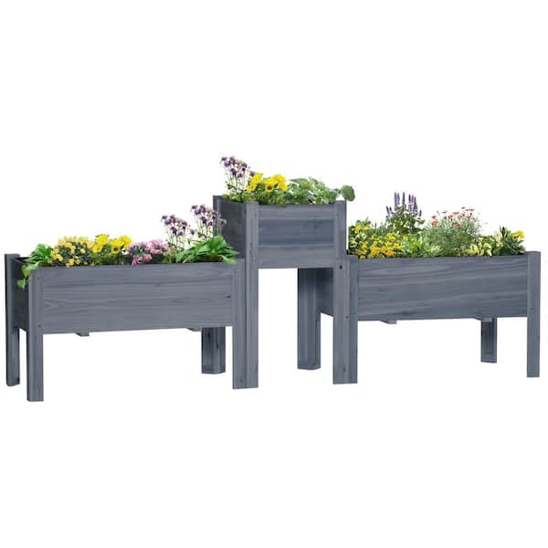 Outsunny 19.75 in. Gray Raised Garden Bed with Legs and Bed Liner