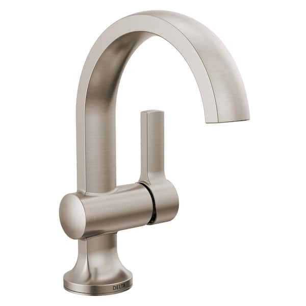 Delta Albion Single Handle Single Hole Bathroom Faucet with Drain Kit Included in Spotshield Brushed Nickel